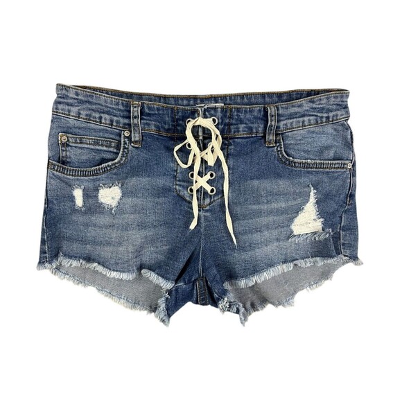 Billabong Lite Hearted Shorts  Women's 26  Lace-Up Fly Cutoff Distressed Denim - Picture 3 of 16